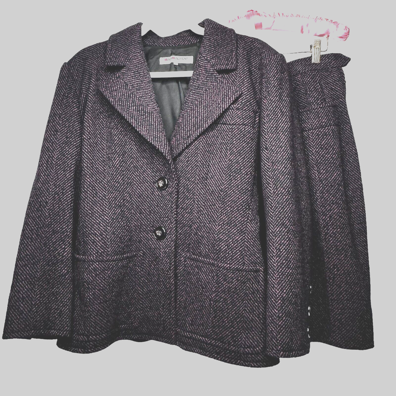 Blazer lana bouclé spina di pesce vintage Yves Saint Laurent 40 e gonna 42 set