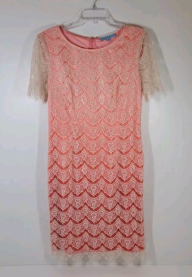 Antonio Melani Coral Ombre White Lace Dress Below Knee Dress Short Sleeve Sz 8 | eBay Antonio Melani Coral Ombre White Lace Dress Below Knee Dress Short Sleeve Sz 8 | eBay