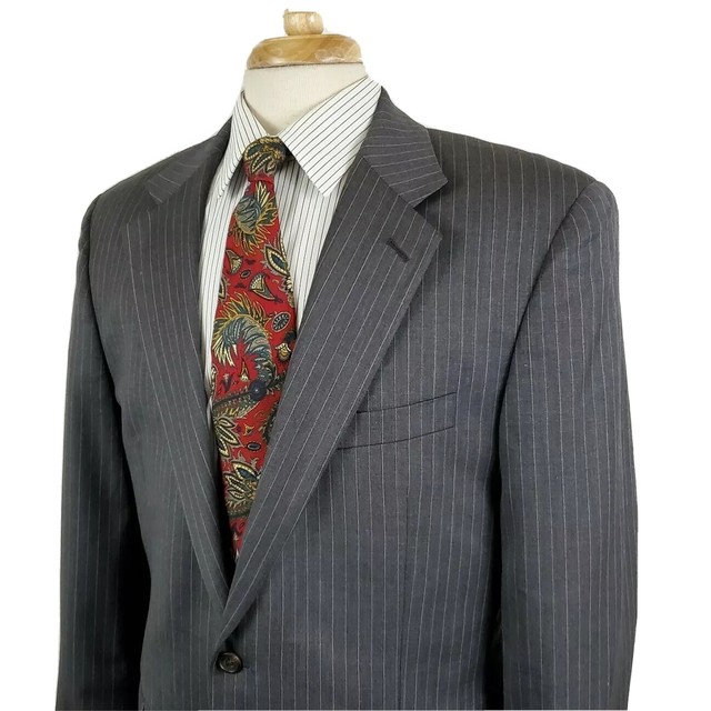 Lauren Ralph Lauren Mens Gray Pinstripe Suit Jacket Sport Coat Wool Two