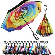49/56 Inch Inverted Reverse Upside Down Umbrella, Extra Large Double Canopy V...