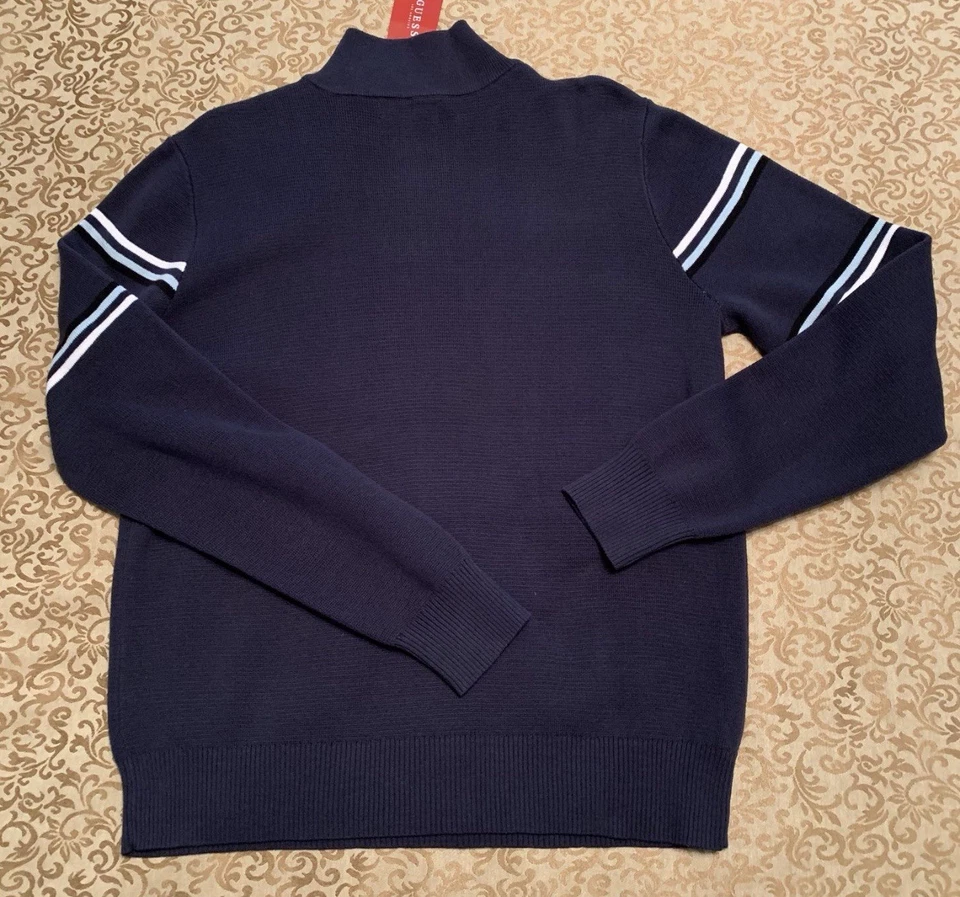 Guess Sweater Mens Medium Blue 1/4 Zip Pullover Fleece Spell Out VTG Y2K - Image 4 of 4