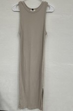 Universal Thread Beige Ribbed Knit Sleeveless Midi Tank Dress Side Slit L