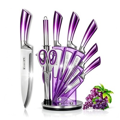 Elegant Purple 9-Piece Kitchen Knife Set with Acrylic Block,Non Stick Sharp S...