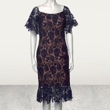 Jovani Off Shoulder Blue Lace MIDI Dress