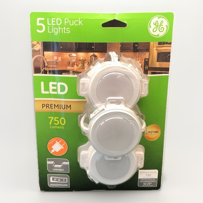 #ad GE 54937 T1 LED HIGH LOW SWITCH LINKABLE PUCK LIGHT 750 LUMENS 5 PACK NEW $14.00