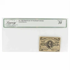 Fr. 1238 Third Issue 5C Fractional Currency Green Reverse Legacy Very Fine 30