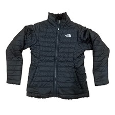 The North Face Mossbud Swirl Reversible Jacket Girls L 14/16 Black Fleece Coat