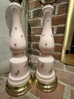 Vintage Milk Glass Lamp Hand Painted Floral Roses Pink Accent Cottage Boudoir