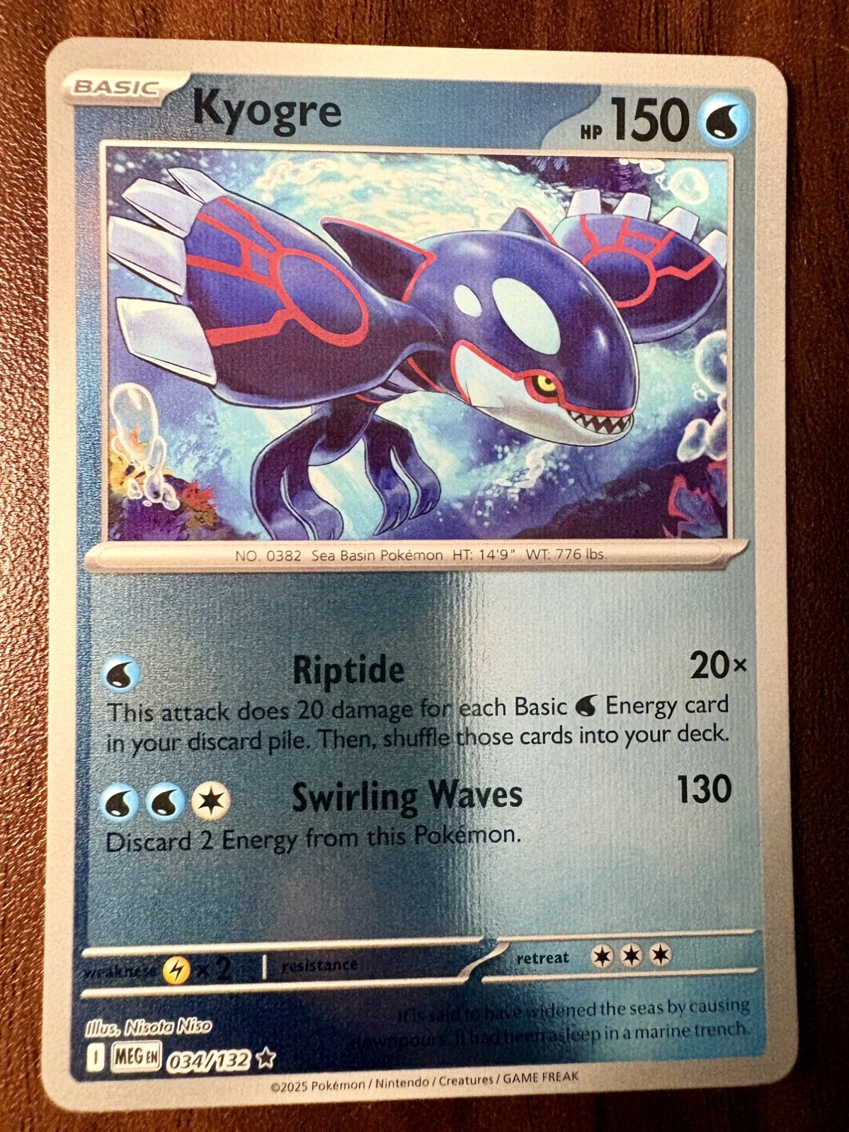 Kyogre 034/132 Mega Evolution Pokemon - Reverse Holo - Mint