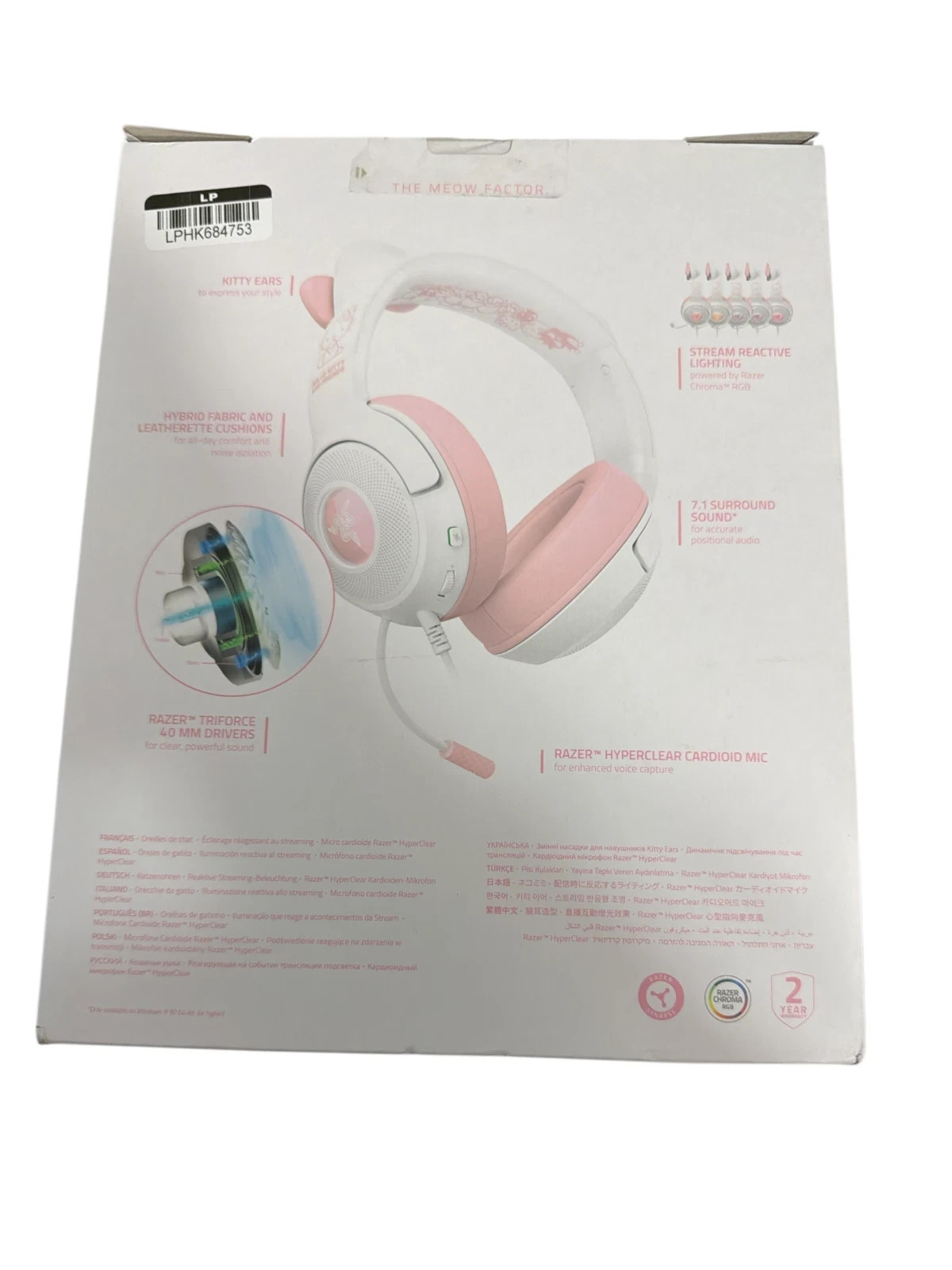 Razer Kraken Kitty V2 Wired USB A Gaming Headset with Kitty Ears and Chroma RGB