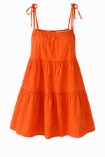 SHEIN Bright Orange Tiered Mini Sundress Spaghetti Straps Size L