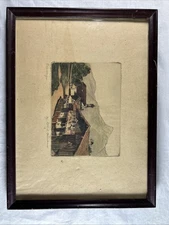 Antique Hand-Colored ETCHING PRINT Signed ROLF A. BAUMANN - OBERAMMERGAU GERMANY