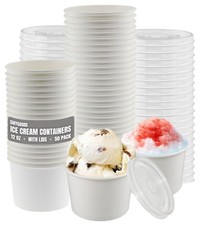 Ice Cream Cups with Lids, 12 Ounce, 50 Count, White Paper Bowls for Cold and ...