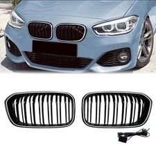 F�r BMW 1er F20 F21 2015-2019 K�hlergrill Doppelsteg Glanz Schwarz Mit LED-Licht