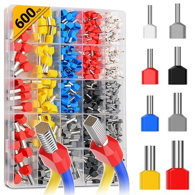 Twin Ferrules Set, 600 Piece Insulated Twins Ferrules Multicolor Bi...