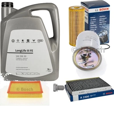 BOSCH Inspektionspaket 5 L VW Motoröl 0W-30 Longlife III FE für Caddy II Kombi - Bild 1 von 4