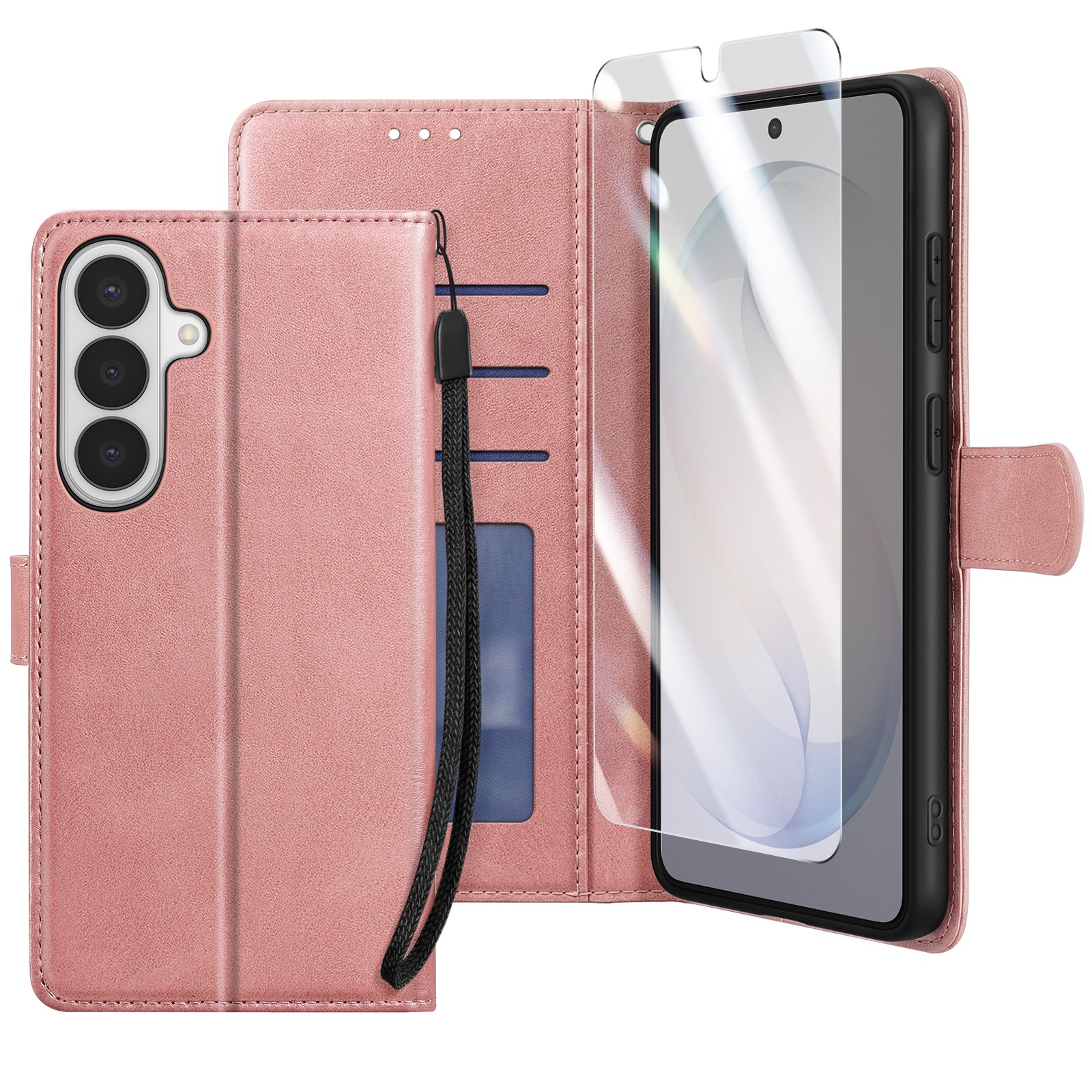 Coque anti-chute Galaxy S26 rose avec cordon et vitre de protection