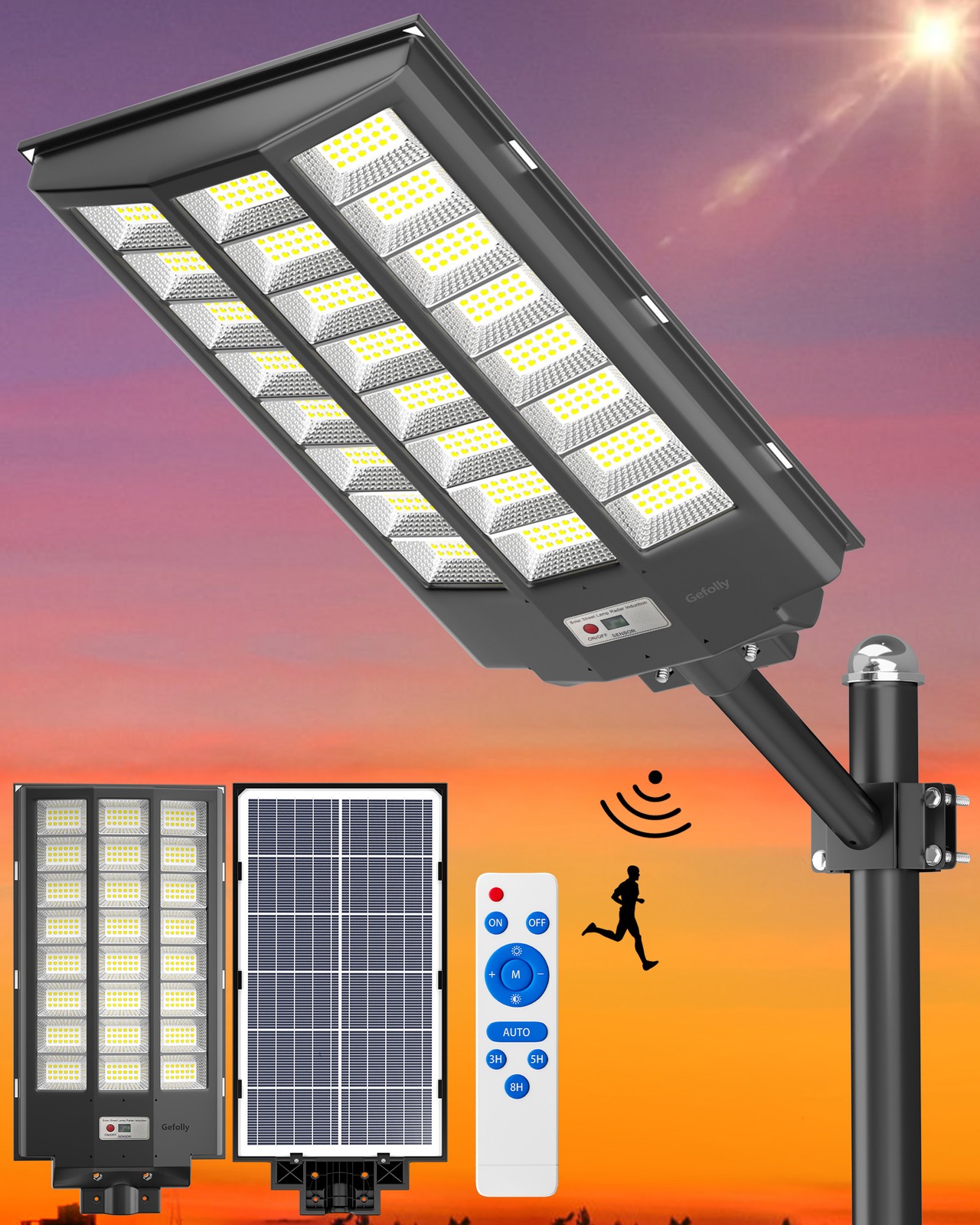 Gefolly SL-9800W Commercial Super Large Solar Street Lights Outdoor Dusk to Dawn