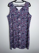 Talbots Sleeveless Shift Midi Dress-Purple Blue Paisley-V Neck-Size 1X