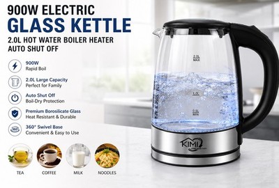 900W Electric Glass Kettle 2.0L Hot Water Boiler Heater Auto Shut Off