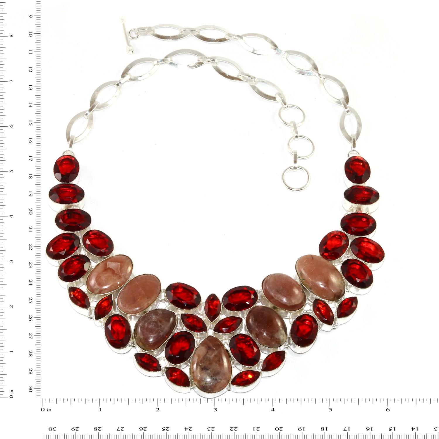 Rhodochrosite Garnet Gemstone Beaded Necklace 16-18 Inches Adjustable