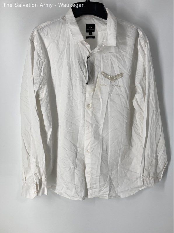 Armani Exchange Mens White Long Sleeve Collared Button-Up Shirt Size 2XL