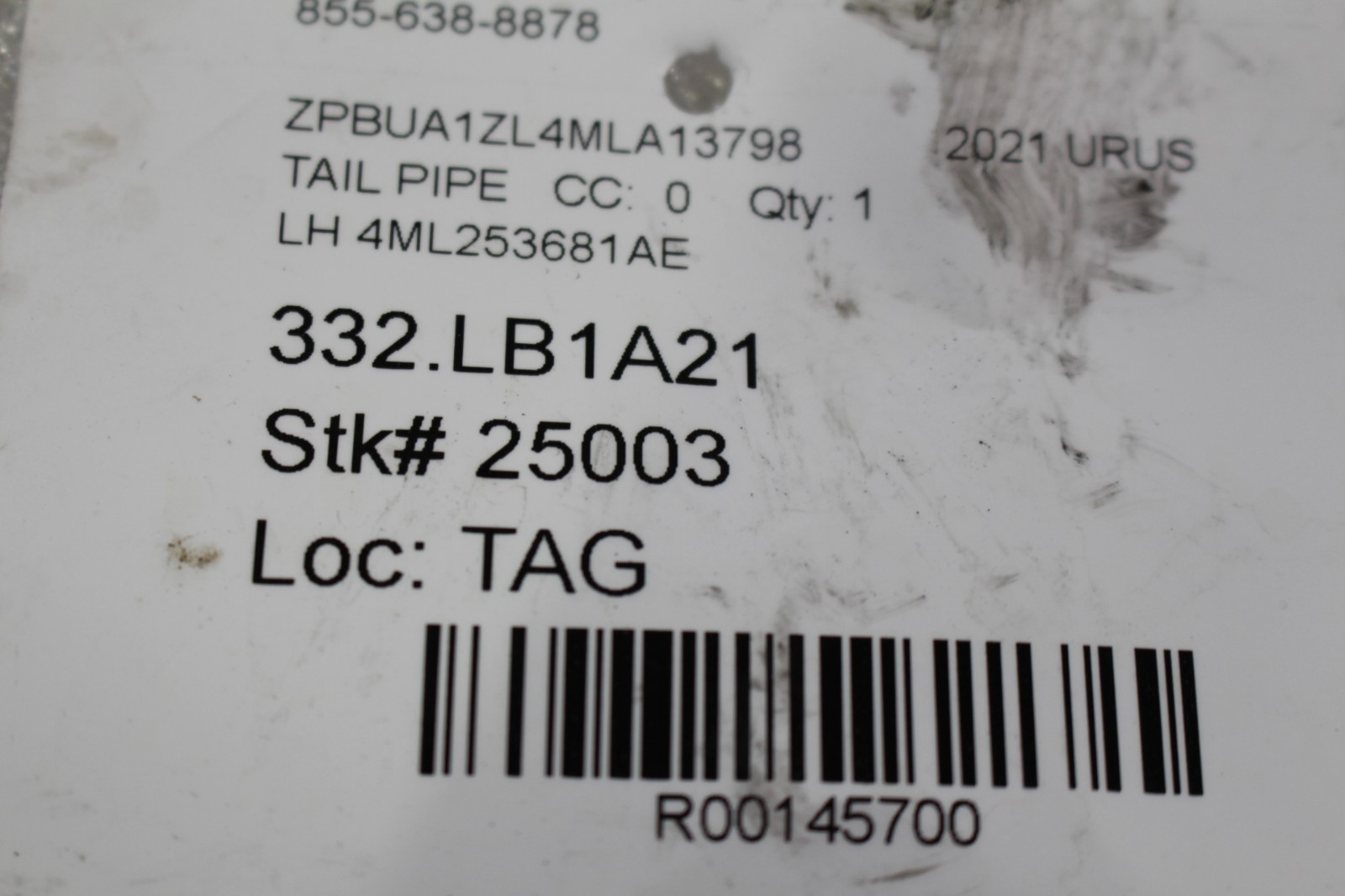 Lamborghini Urus, LH, Left, Tail Pipe, Bent, Used, P/N 4ML253681AE