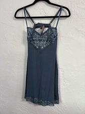 Victoria's Secret Modal And Lace Cupped Mini Slip Dress Blue Sz Medium