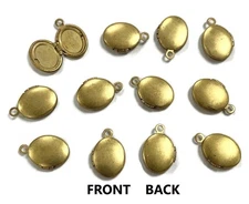 12 Vintage Patina Brass Oval Shape 11x9mm. Smooth Miniature Charm Lockets 5114