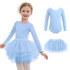 Girls Ballet Leotards with Tutu 4-Layers Tiered Long Sleeve Ballerina Dance C...