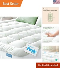 Ultra Soft Twin Bamboo Mattress Topper - Cooling Pillow Top for Back Pain Relief