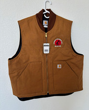 Carhartt Men  s Brown Lined Zip Vest XL Regular Embroidered Logo Pockets