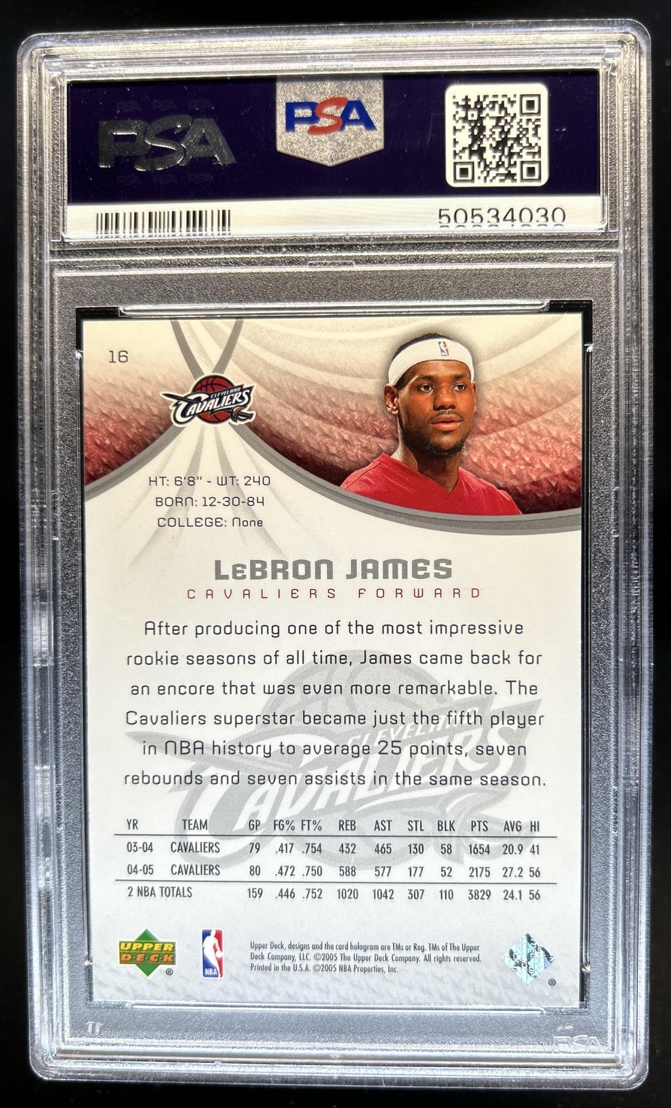 2005-06 SP Game Used LeBron James #16 Cavaliers PSA 9 view 2