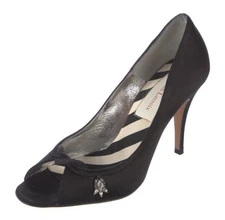 8.5 (US) Christian Lacroix Black Satin Peep Toe Heels (Retail $410)