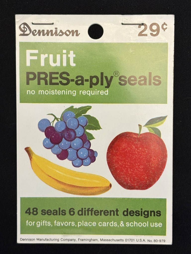 Dennison PRES-a-ply Seals Stickers Book Die Cut Fruit Vintage Old 80-979 Banana