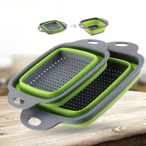 Collapsible Silicone Colander- Large And Small Silicone Kitchen Strainer(Orange)
