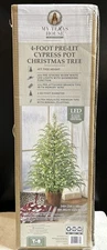 My Texas House 4FT Pre-Lit Cypress Pot Artificial Christmas Tree 4 Foot NEW