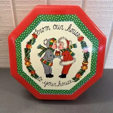 Vintage Ullman Co Christmas Plastic Box Container Treats Cookies Octagon Red