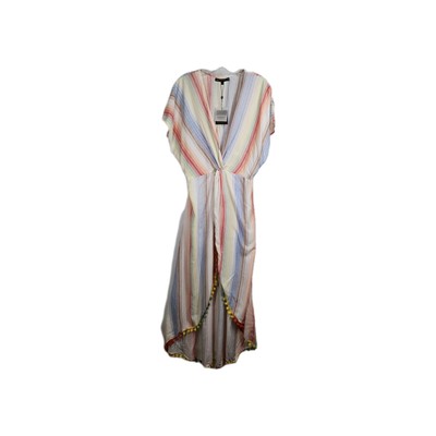 America & Beyond Women Rainbow Stripe Large Wrap Blouson Maxi Dress