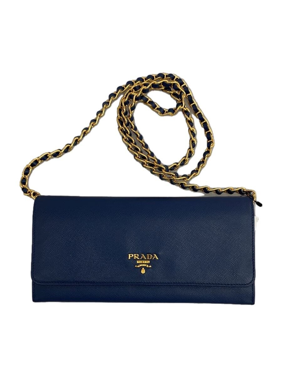 Prada Navy Leather Chain Wallet with Long Design