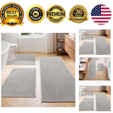 Gray Bathroom Rug Set 3 Piece Quick Dry Non Slip Bath Mat Toilet Rug Runner