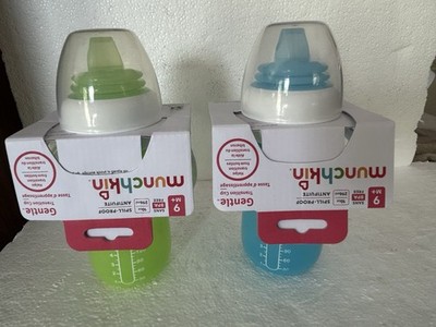 Munchkin Gentle Transition Cup Set 9+ Months 10 Ounce Spill Proof Blue & Green 2