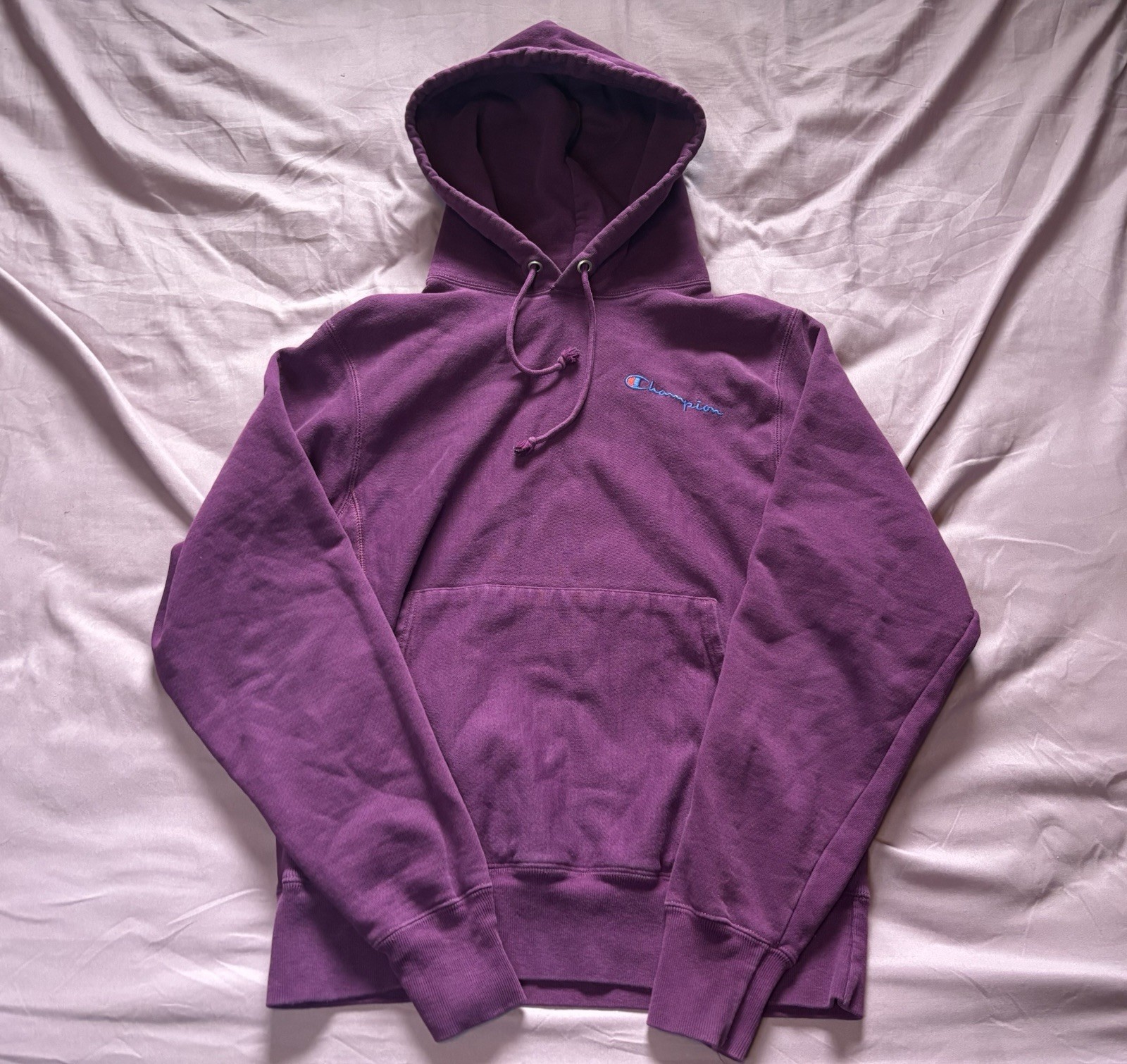 Champion Reverse Weave Hoodie Mens Medium Purple Sweatshirt Embroidered Logo