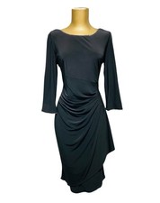 ALEX Evening Black Ruffle Sheath Contour Dress Rhinestone Detail Women’s Size 6