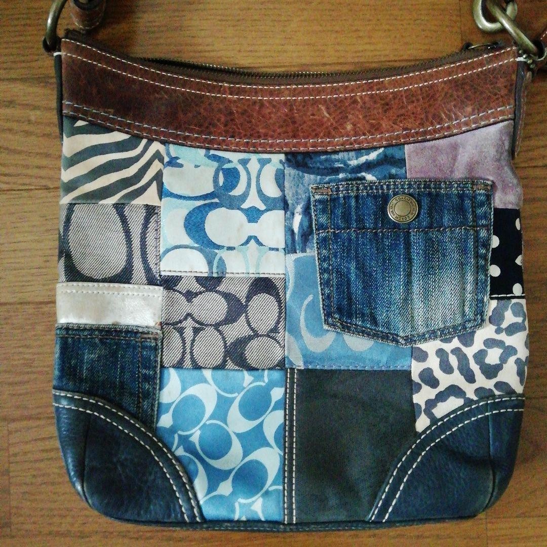 COACH Patchwork Adjustable Shoulder Bag Blue x Br… - image 2