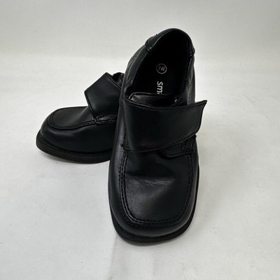 SmartFit Boys Dress Shoes Size 7W Black Hook & Loop Strap Synthetic Leather 