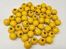 Lot of 50 Yellow Wood Round Macrame Wooden Craft Plant Hanger Beads 1" Inch 25mm