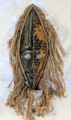 Tribal Warrior Protection Mask African Wall Art Hand Carved 19x7 