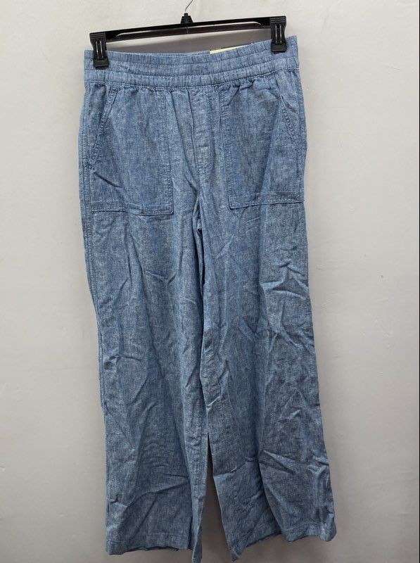 St. John's Bay Women's Blue Linen Blend Wide Leg High-Rise Chambray Pants M NWT