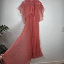Vintage Jack Bryan  Pleated Maxi Dress Capelet Evening Formal Gown